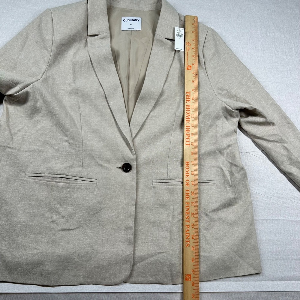 Old Navy Blazer Womens XL Linen Blend Taylor Fitted Rayon Beige Wheat Career - Picture 8 of 10